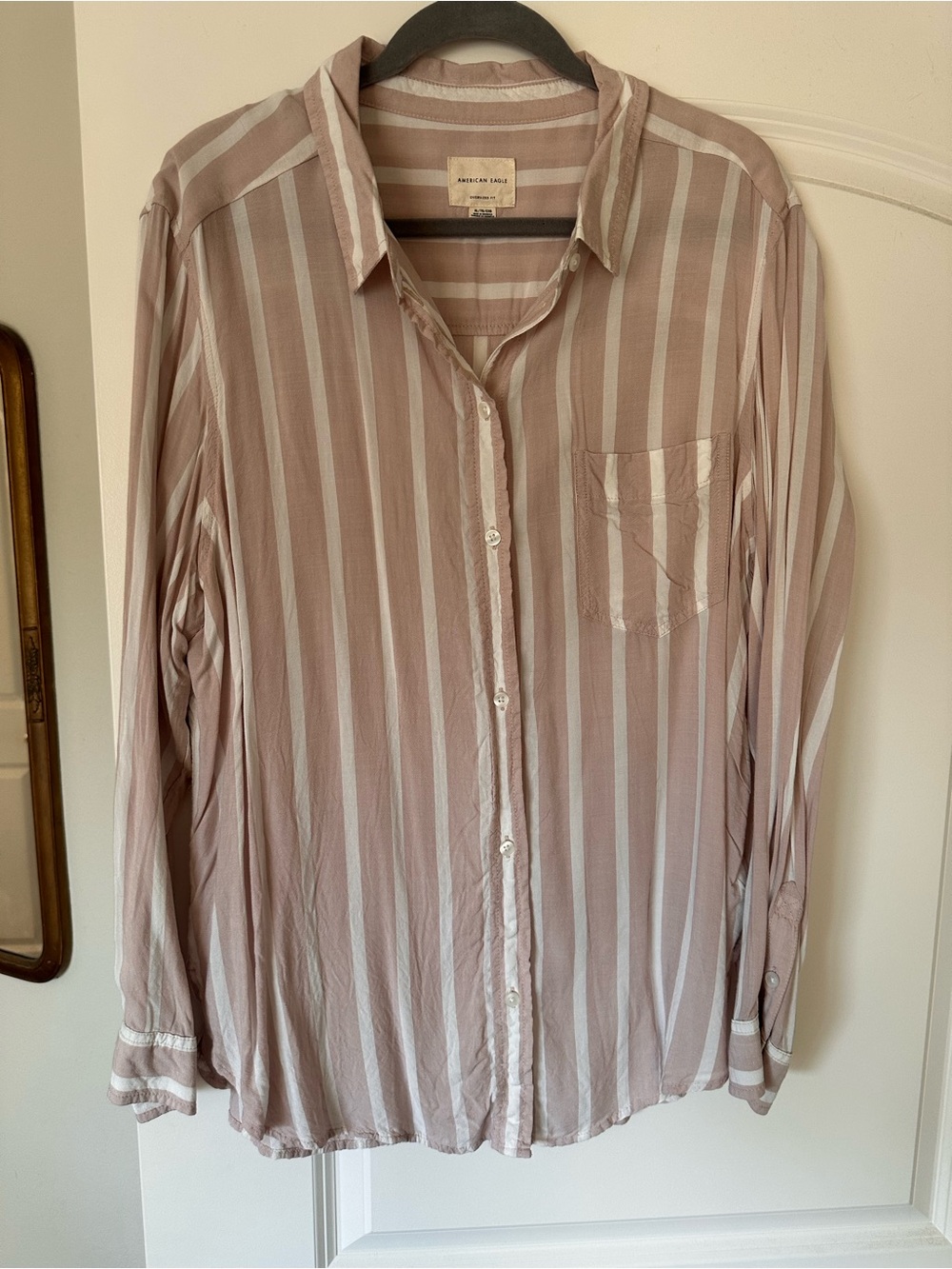 American Eagle Striped Button-Up Shirt - Light Mauve/White, women’s XL